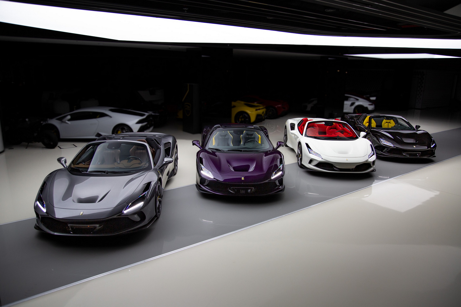 Four Ferrari F8 Spiders at Exotic Cars Dubai